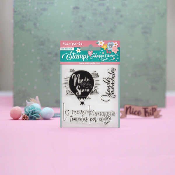 sello globo aerostático AIRES DE LIBERTAD Johanna Rivero colección papeles scrapbook 2019 La esquinita del scrap sellos die cuts herramientas 1