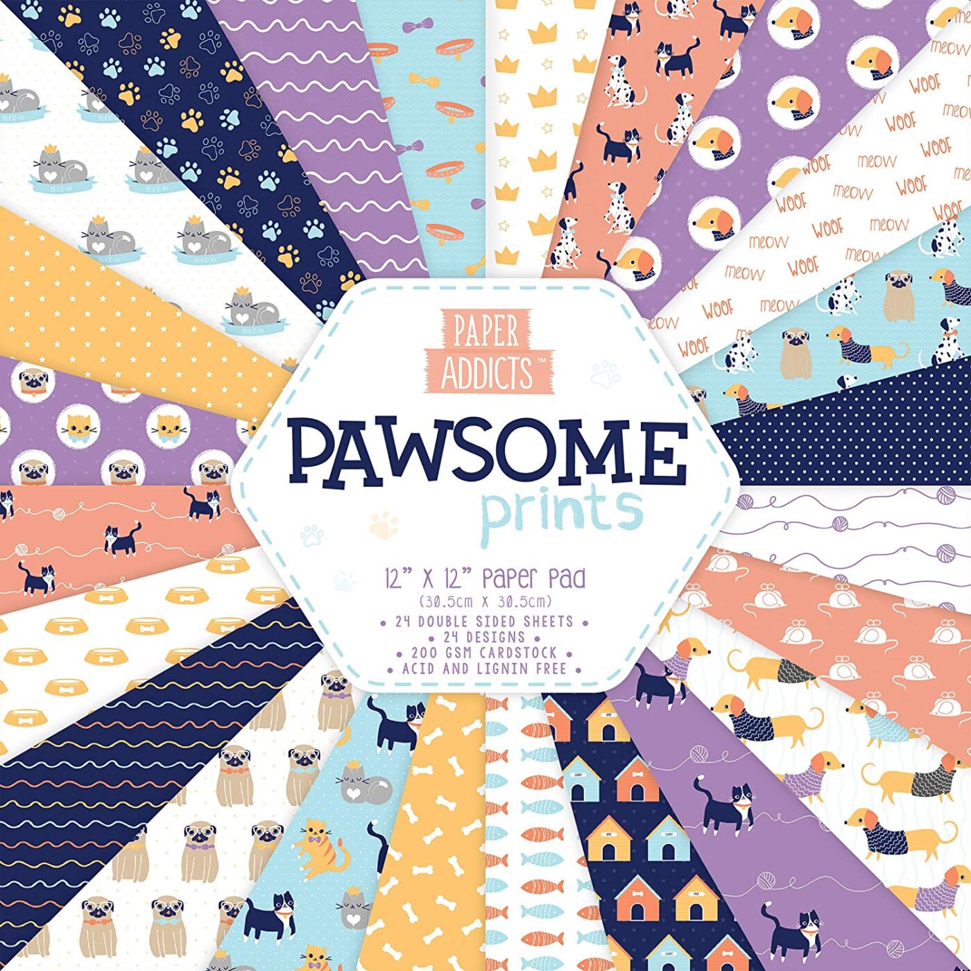 PAWSOME PRINTS Paper Addicts colección mascotas perros gatos animales scrapbook La esquinita del scrap México 1
