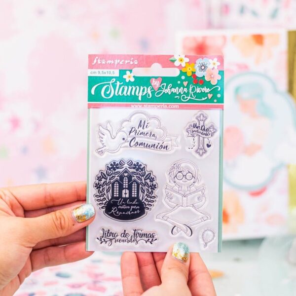 MI PRIMERA ILUSIÓN NIÑA sello Mi Primera Ilusión Johanna Rivero Stampería scrapbooking priemra comunión La esquinita del scrap México 2