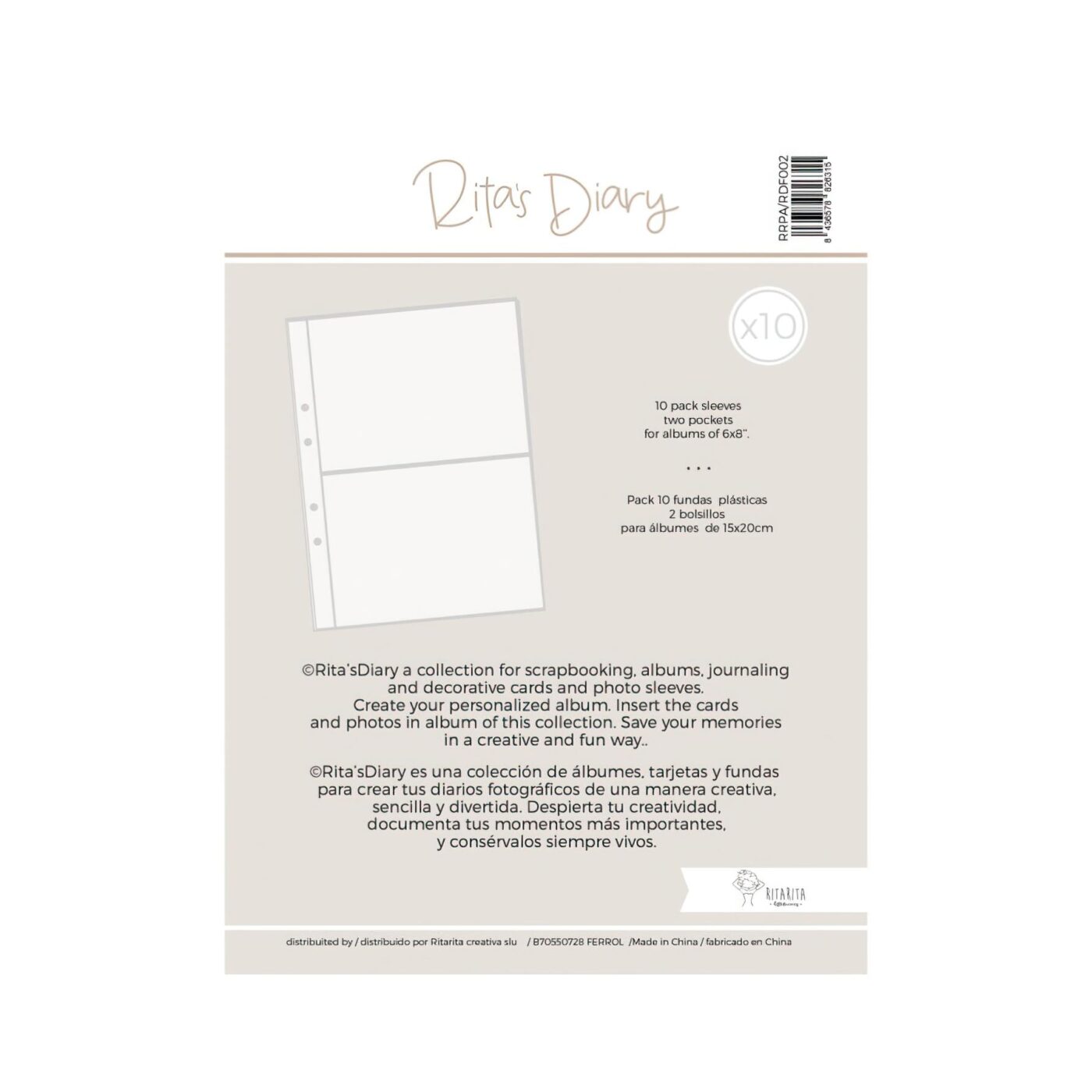 pack de fundas para album fotos Rita's Diary Alúa Cid dos bolsillos two pocket scrapbook La esquinita del scrap México