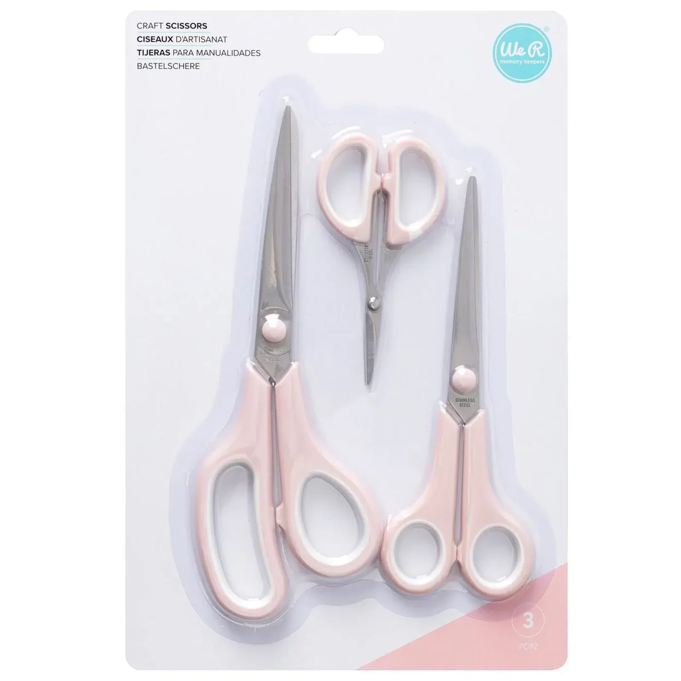 Pink craft scissors set de 3 tijeras para manualidades rosa WRMK scrapbooking La esquinita del scrap México