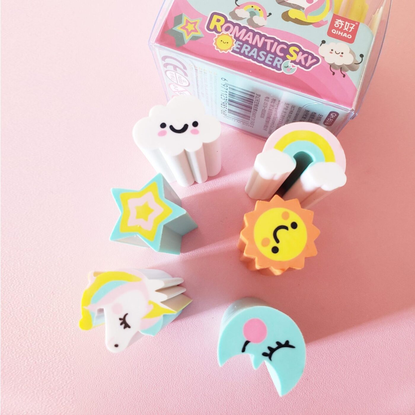 set de 6 gomas de borrar romantic sky eraser kawaii La esquinita del scrap México