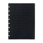 cubierta de polipiel con textura cocodrilo para agendas y cuadernos A5 para discos de happy planner negro
