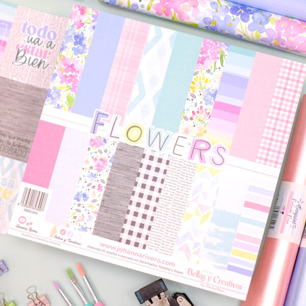 pad de 21 papeles a una cara de 12x12 Flowers Johanna Rivero Bellas y Creativas La esquinita del scrap México 1