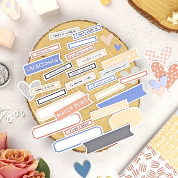 set de die cuts etiquetas Fantasía Alúa Cid scrapbooking La esquinita del scrap México 1