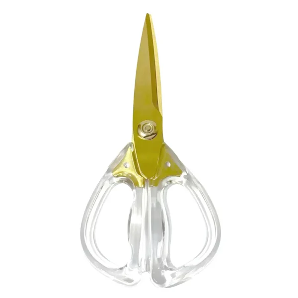 tijeras doradas con mango de acrílico transparente con cuchillas recubiertas de titanio Suzzy 2 la esquinita del scrap México
