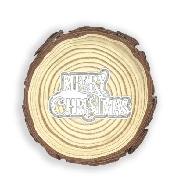 Troquel texto “Merry Christmas” con doble capa para scrapbooking y tarjetería; suaje compatible con Big Shot; lettering vintage arqueado