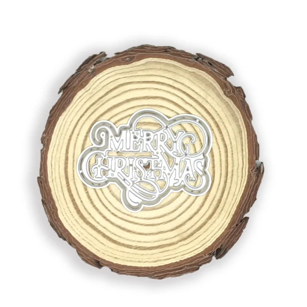 Troquel texto “Merry Christmas” con doble capa para scrapbooking y tarjetería; suaje compatible con Big Shot; lettering vintage arqueado