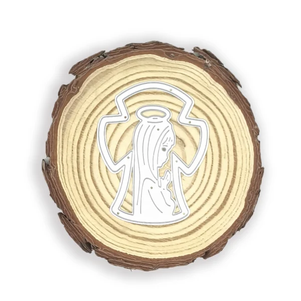 Troquel cruz con ángel/querubín orante para scrapbooking y tarjetería religiosa; suaje compatible con Big Shot; ideal para bautizo y primera comunión