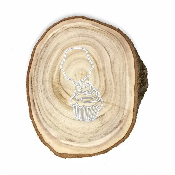 Troquel cupcake con doble capa (base y detalle) para scrapbooking y tarjetería; suaje compatible con Big Shot; ideal para tarjetas de cumpleaños
