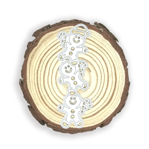 Troquel tira de muñecos de jengibre 100 × 35 mm para scrapbooking y tarjetería navideña; suaje compatible con Big Shot; tres galletas conectadas