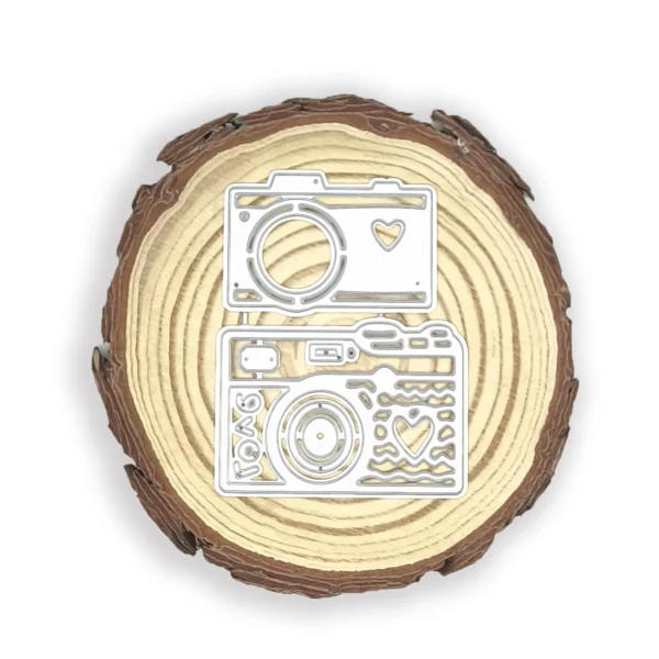 Troquel set de cámaras de fotos (2 piezas), cámara grande 55 × 38 mm; suajes con detalles calados para scrapbooking y tarjetería; compatible con Big Shot