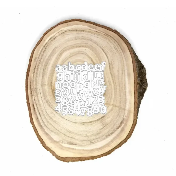 Troquel abecedario en bloque, minúsculas y números; tamaño de la letra “a” 9 × 10 mm; suajes para scrapbooking y tarjetería; placa única compatible con Big Shot