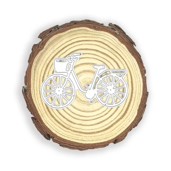 Troquel bicicleta vintage con canasta 77 × 48 mm; suaje para scrapbooking y tarjetería; detalle calado de ruedas y portaequipaje; compatible con Big Shot