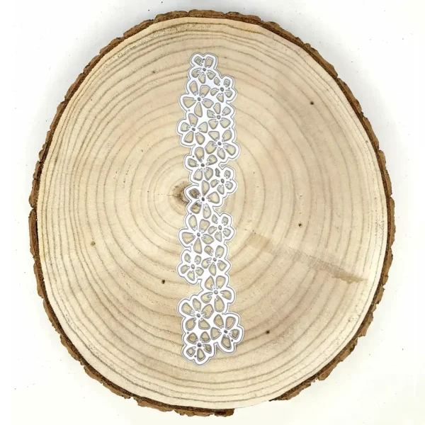 Troquel cenefa flores XL 32 × 210 mm; suaje borde calado para tarjetería y scrapbooking; compatible con Big Shot