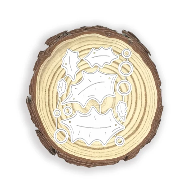 Troquel set hojas de acebo/muérdago para Navidad, hoja más grande 50 × 30 mm; incluye círculos para bayas; suaje compatible con Big Shot para scrapbooking y tarjetería