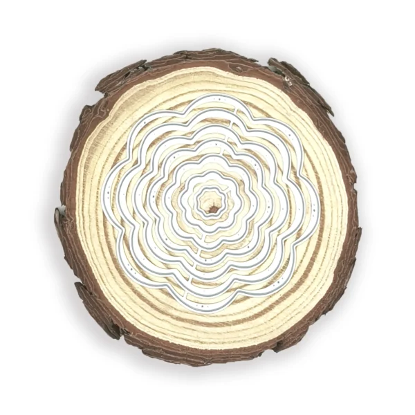Troquel nido de flores con punteado; flor mayor 77 × 77 mm; set escalonado para capas, marcos y shakers; suaje compatible con Big Shot