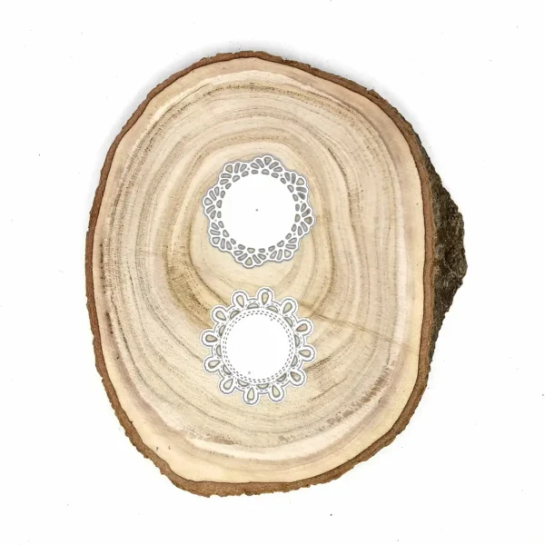 Troquel set de blondas circulares (2 diseños), diámetro 58 mm; suajes con borde calado para scrapbooking y tarjetería; compatible con Big Shot