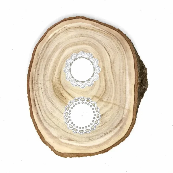 Troquel set de blondas circulares (2 diseños), diámetro 58 mm; suajes calados para scrapbooking y tarjetería; compatible con Big Shot