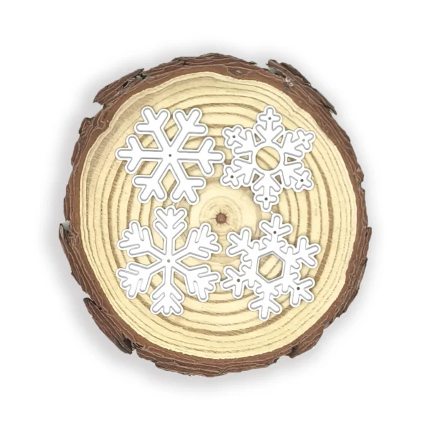 Troquel set de copos de nieve (4 piezas), copo grande 37 × 35 mm; suajes para scrapbooking y tarjetería navideña; detalles calados, compatible con Big Shot