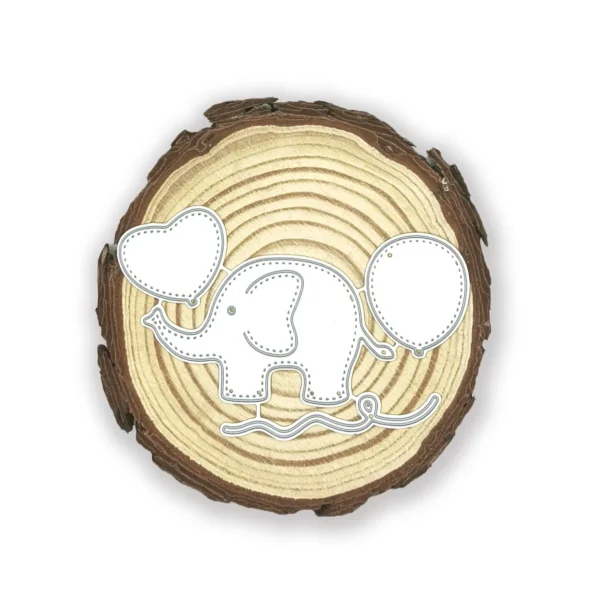 Troquel suaje elefante con globos 60x40 mm para proyectos infantiles y baby shower