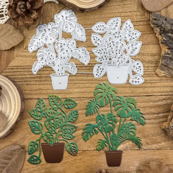 Troquel suaje planta monstera en maceta 73x95 mm para proyectos botánicos y de decoración