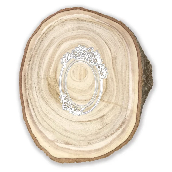Troquel suaje marco ovalado con borde floral 70x100 mm para tarjetas e invitaciones elegantes