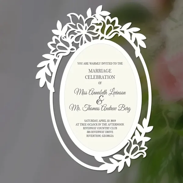 Troquel suaje marco ovalado con borde floral 70x100 mm para tarjetas e invitaciones elegantes