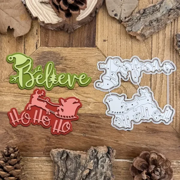 Troquel suaje trineo de Santa y frases navideñas 85x35 mm para proyectos de Navidad