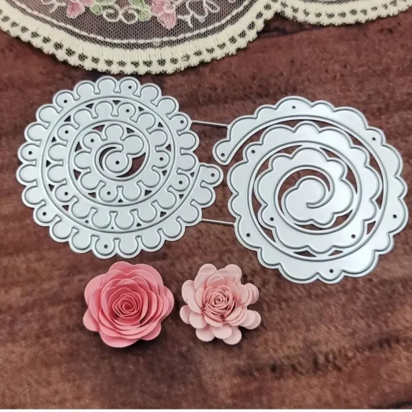 Troquel suaje set de flores en espiral 3D 57x60 mm para decorar proyectos de scrapbooking y tarjetas
