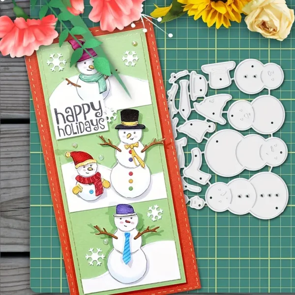 Troquel suaje set de muñecos de nieve y accesorios 22x42 mm para proyectos navideños e invernales