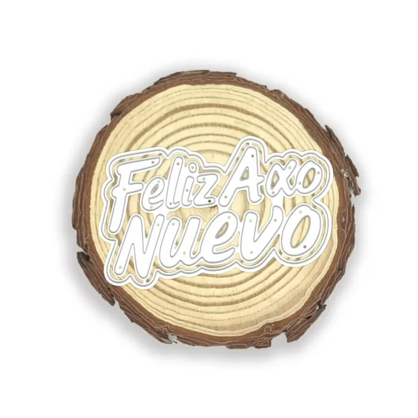 Troquel suaje texto Feliz Año Nuevo con doble capa 90x50 mm para proyectos festivos y decoraciones de fin de año