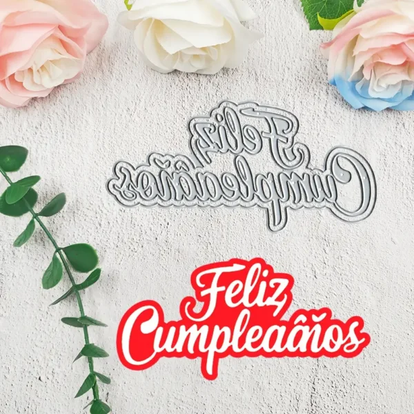 Troquel suaje texto Feliz Cumpleaños con doble capa 95x75 mm para tarjetas y decoraciones de fiesta