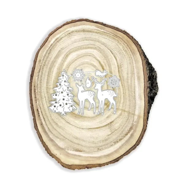 Troquel set navideño con árbol 40 × 70 mm, renos y colgantes; suajes para scrapbooking y tarjetería; compatible con Big Shot