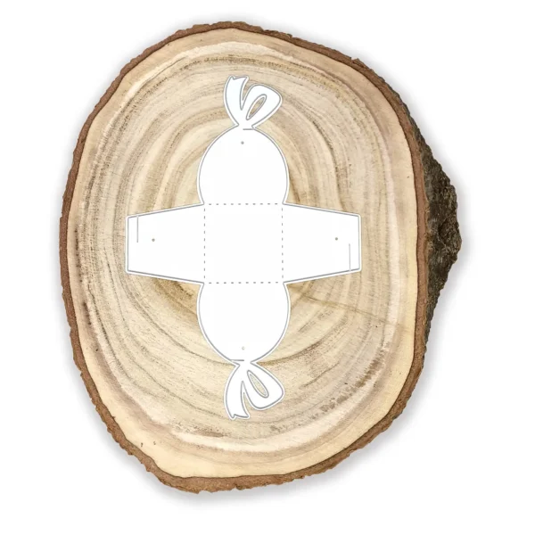 Troquel suaje caja 3D con moño, caja terminada de 37x37x30 mm, ideal para recuerdos y dulces