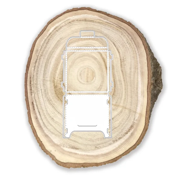 Troquel suaje caja 3D con forma de sobre, medida armada 57x57x4 mm