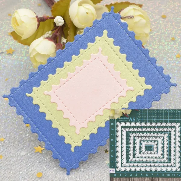 Troquel suaje nido de rectángulos con borde dentado, tamaño más grande 87x107 mm