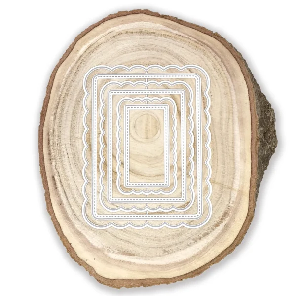 Troquel suaje nido de rectángulos con borde ondulado y pespunte, tamaño más grande 100x130 mm