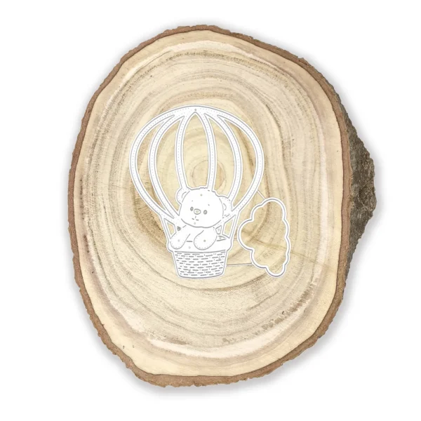 Troquel suaje oso de peluche en globo aerostático con nube separada, medida 85x105 mm