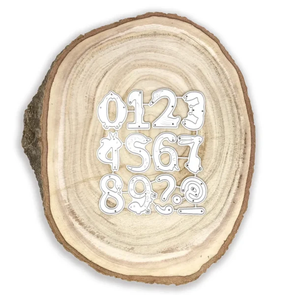 Troquel suaje set de números decorados con animales, número 8 de 20x30 mm