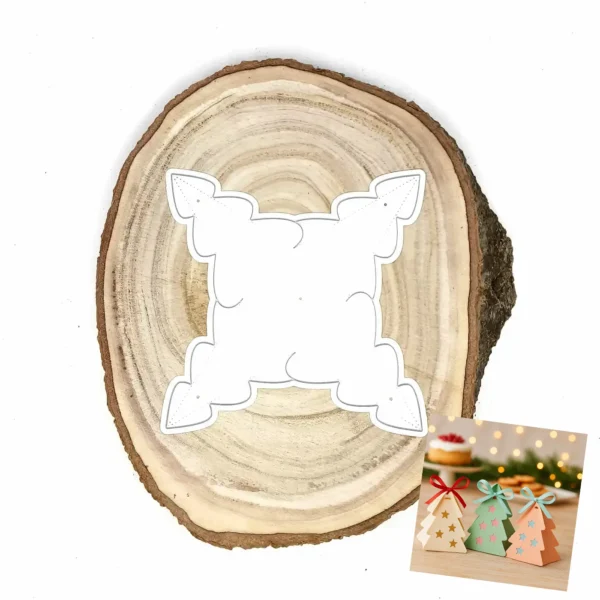 Troquel caja 3D árbol de Navidad, caja armada 35 × 35 × 60 mm; suaje para dulceros y recuerditos; compatible con Big Shot