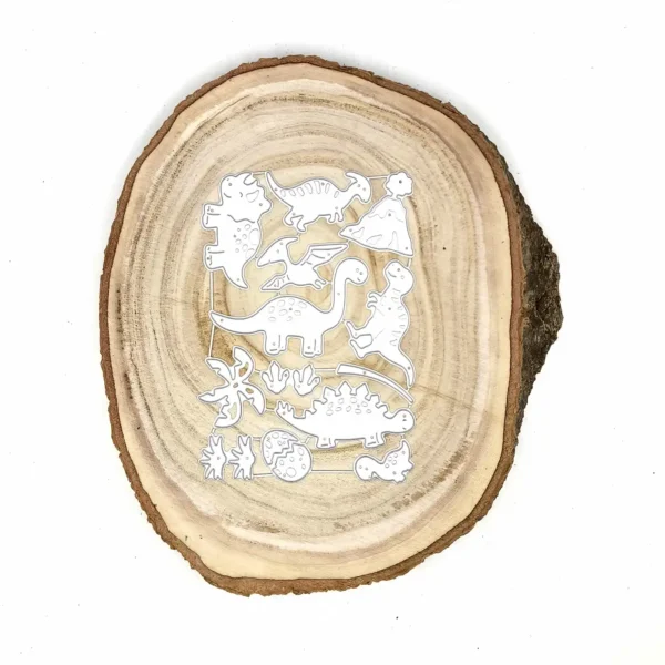 Troquel set de dinosaurios con volcán y huevos; pieza más grande 60 × 36 mm; suajes infantiles para tarjetas y decoraciones de fiesta; compatible con Big Shot
