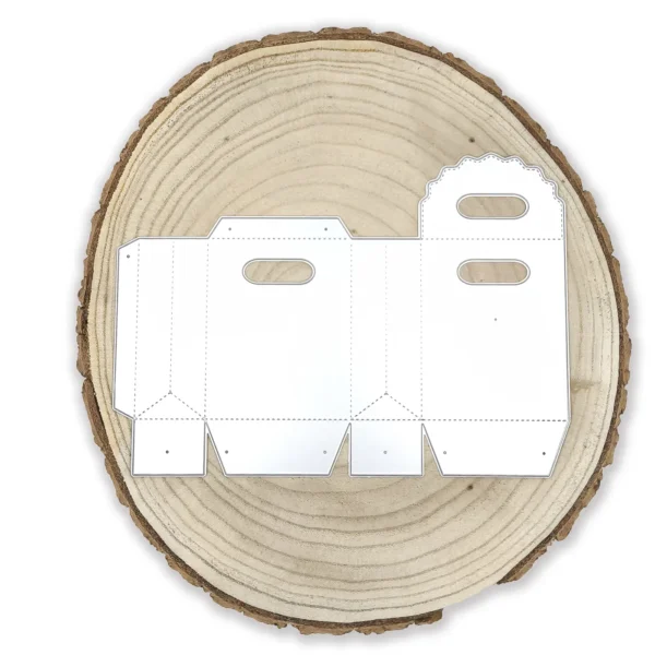 Troquel para caja con tapa festoneada de 65x25x80 mm, ideal para souvenirs y empaques de regalo