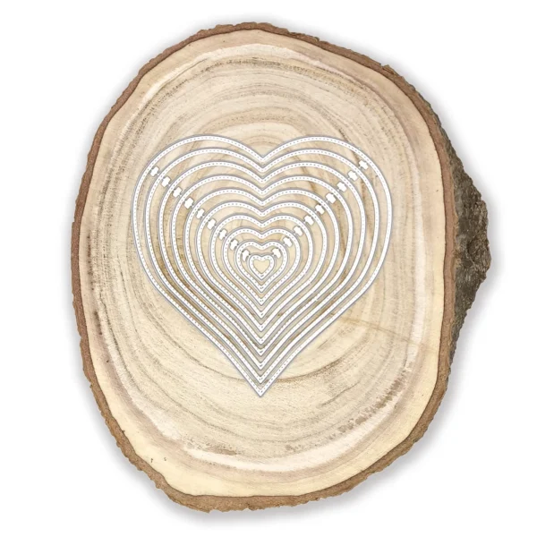 Troquel suaje nido de corazones con borde punteado, tamaño 120x120 mm