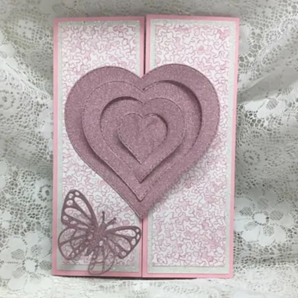 Troquel suaje nido de corazones con borde punteado, tamaño 120x120 mm