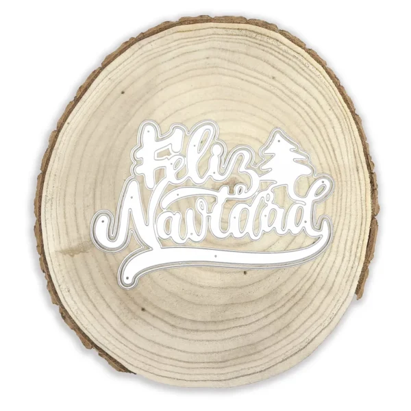 Troquel con frase "Feliz Navidad" y árbol de 175x110 mm, ideal para tarjetas y proyectos navideños