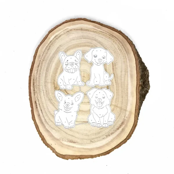 Troquel set de perritos (Bulldog, Dálmata, Corgi y Collie); perrito mayor 45x60 mm; ideal para proyectos de mascotas e infantiles; compatible con Big Shot