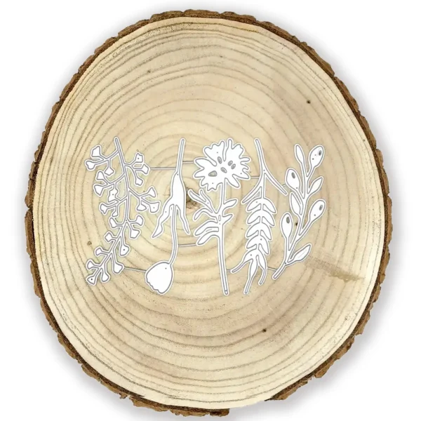 Troquel set de 5 ramas, flores y espigas grandes; pieza mayor 40x105 mm; ideal para ramilletes, coronas y fondos botánicos; compatible con Big Shot