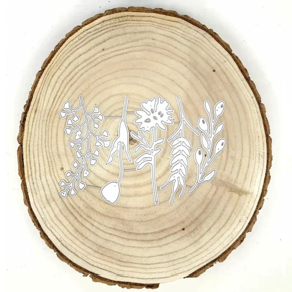 Troquel set de 5 ramas, flores y espigas grandes; pieza mayor 40x105 mm; ideal para ramilletes, coronas y fondos botánicos; compatible con Big Shot