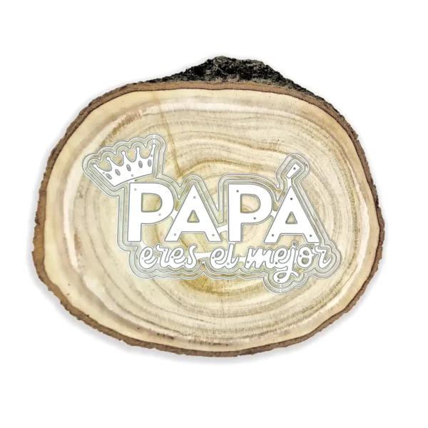 Troquel “Papá eres el mejor” con corona y doble capa, 160x90 mm; ideal para tarjetas y toppers del Día del Padre; compatible con Big Shot